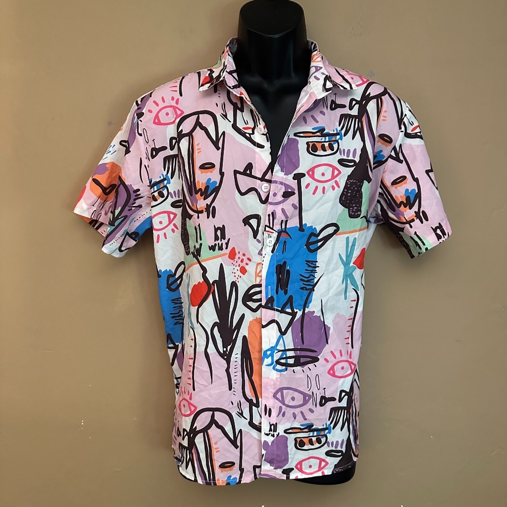 Shein Bershka Abstract Shirt Sleeve Shirt Medium Gently Worn